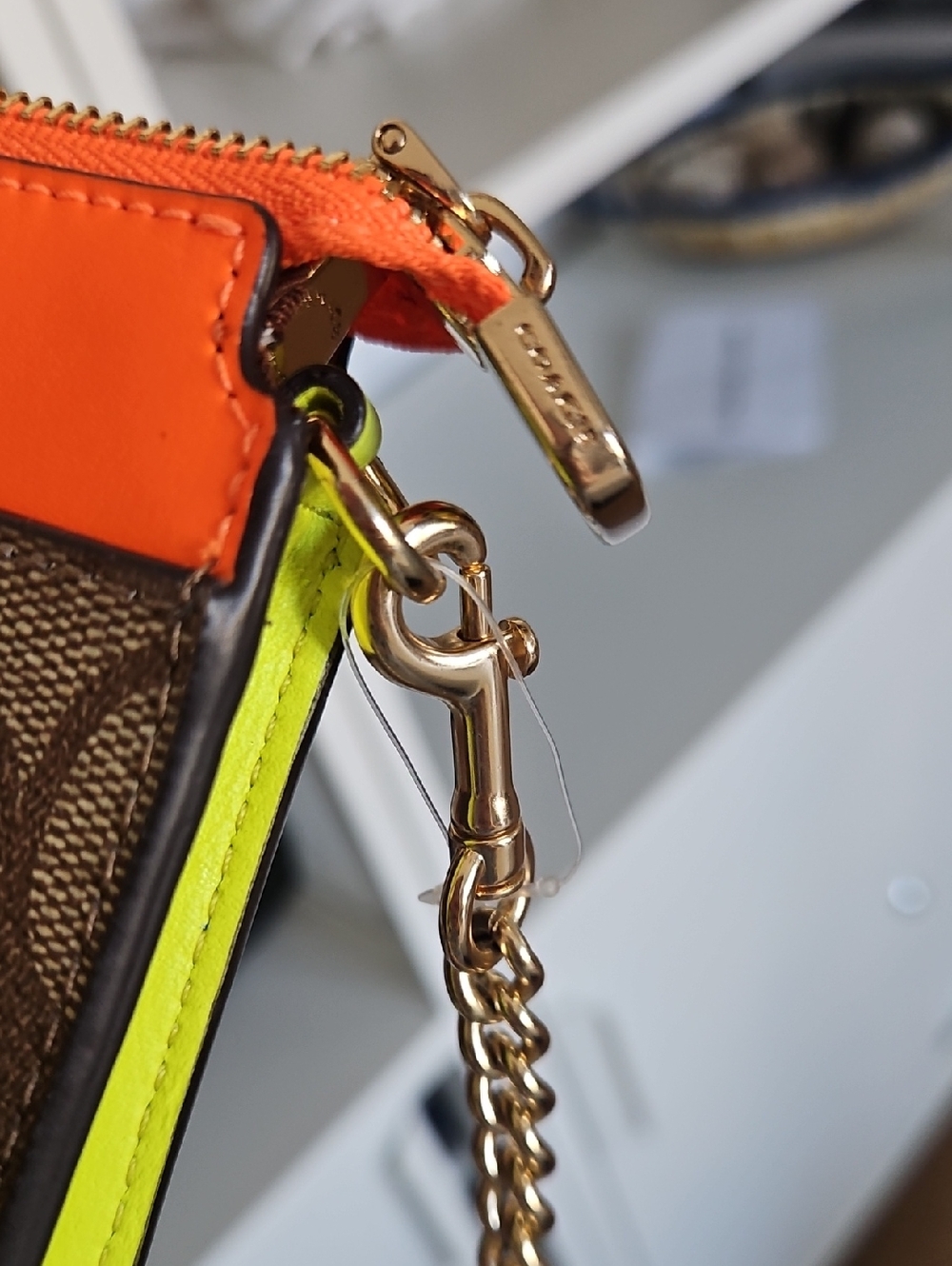 Coach Signature Canvas Crossbody with Neon Pink & Orange Accents - Picture 9 of 12